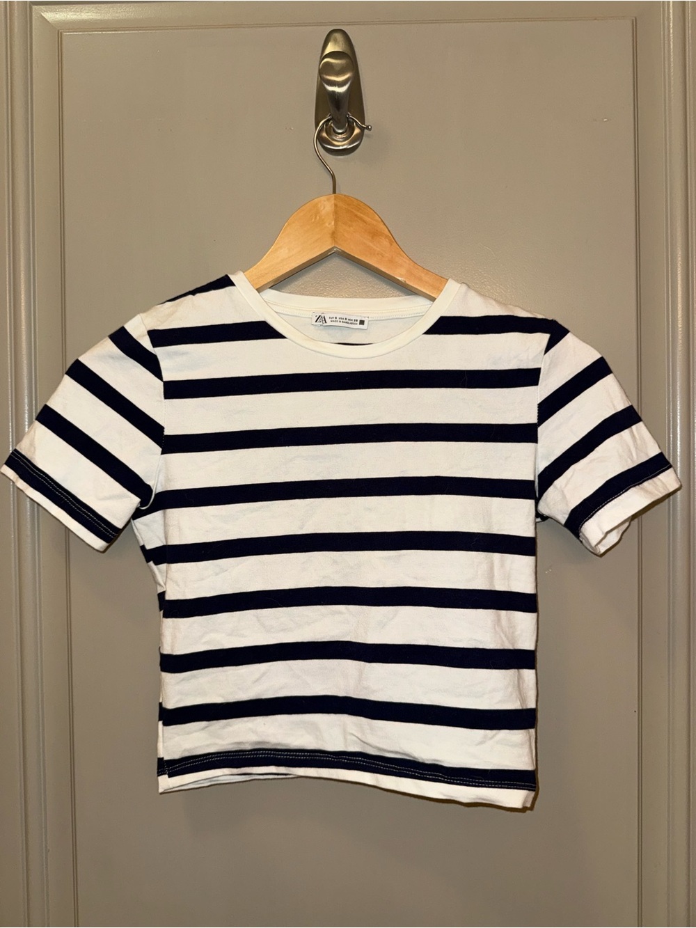 Zara White & Navy Striped Short Sleeve Tee